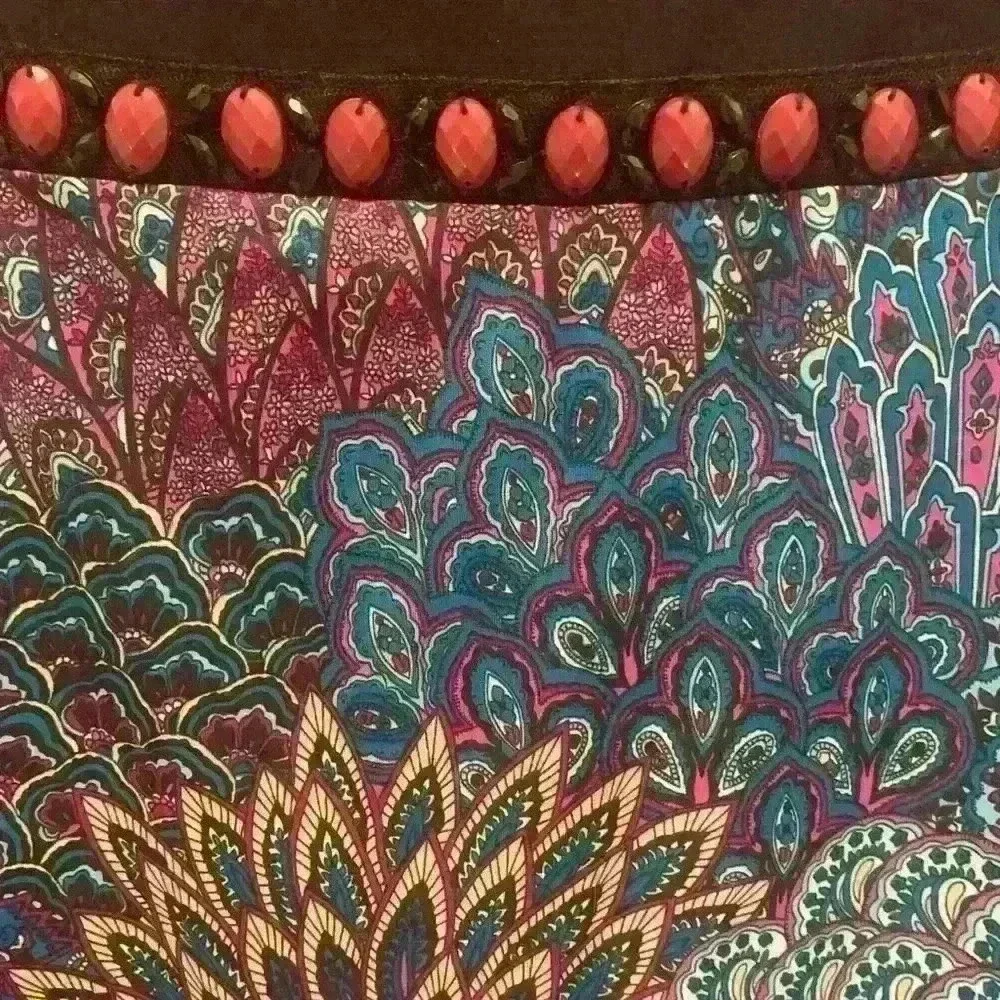 PerSeption Woman’s 2X purple, paisley, peacock tail jeweled a line dress - Picture 3 of 11